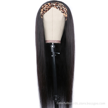 natural color straight Human Hair Wig headband wig for Black Women ice silk Wig black Hair extension